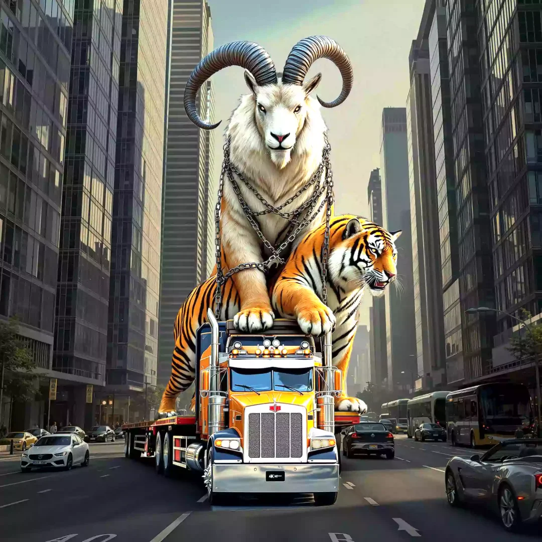 ai-gigantic-goat-and-tiger-on-truck