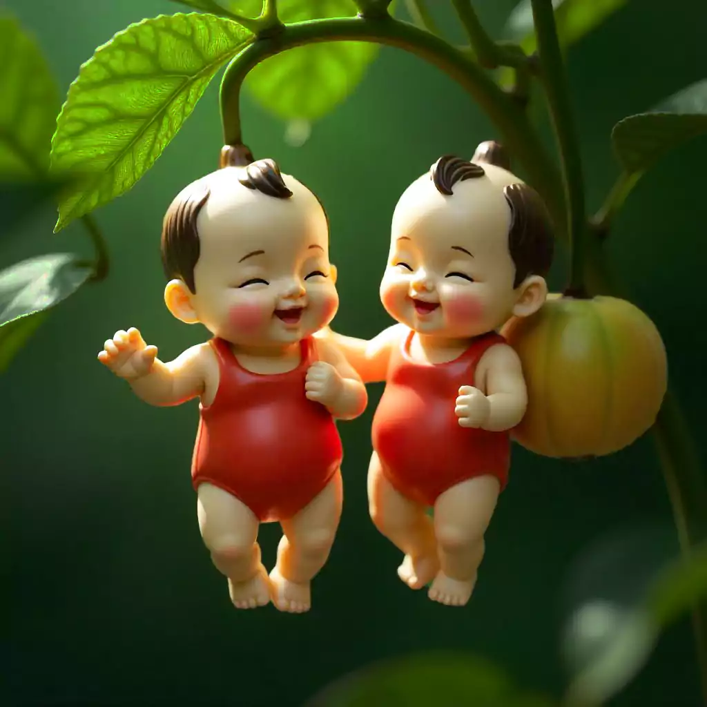 baby-figurines-hanging-among-tropical-eaves