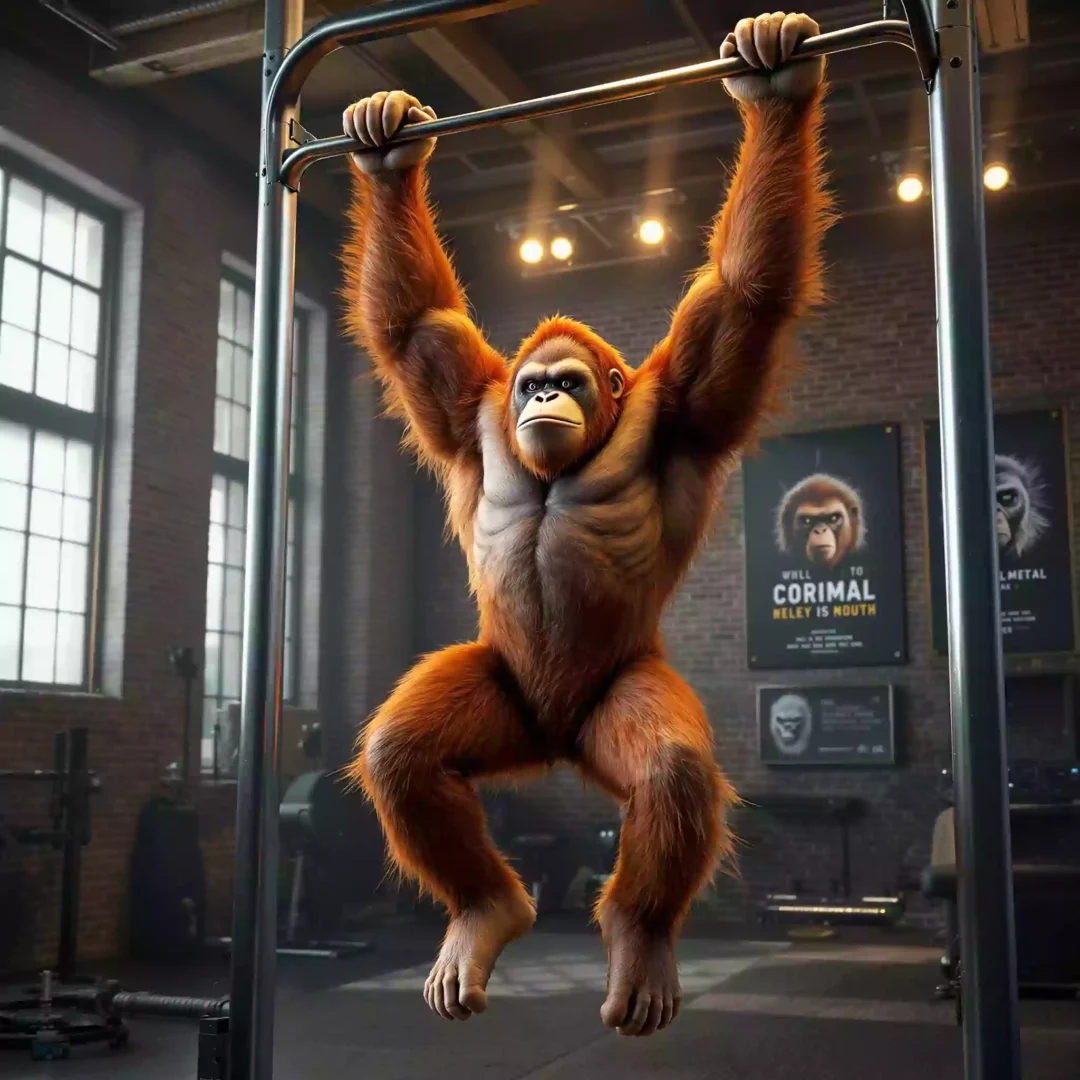 orangutan-doing-pull-ups-on-a-metal-bar